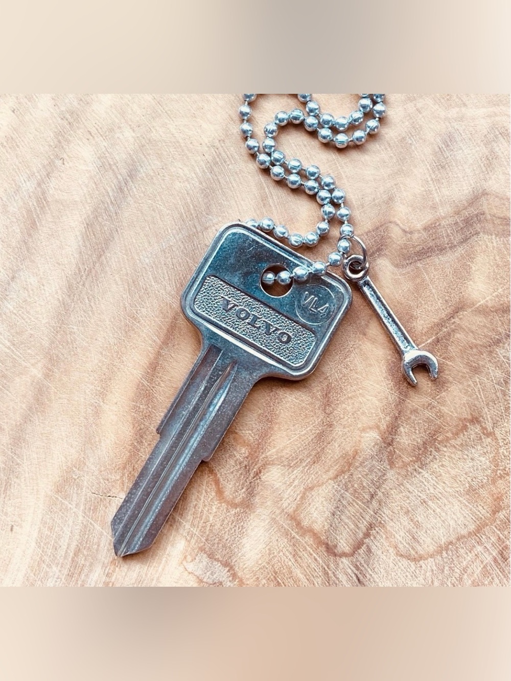 Vintage Volvo Silver Key Pendant Necklace wrench charm keychain